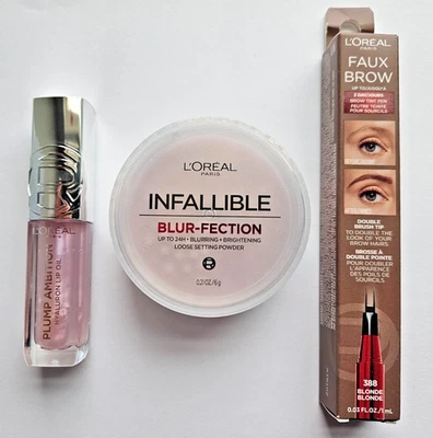 3 PC L'Oreal Blur-fection #05 Pink, Plump Ambition 101, Faux Brow Blonde 388 NEW - Image 1 of 4