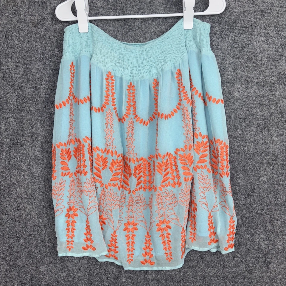 Falda Sundance Mujer Talla XL Azul Seda Bordada Boho Festival Campesino Foto 1 de 4