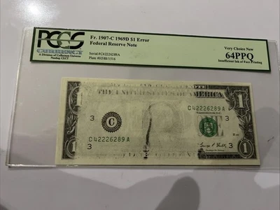 PCGS 1969D $1. Error Muy Elección Nueva Tinta Insignificante 64PPQ en Cara Foto 1 de 2