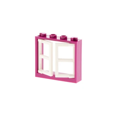 1x Lego Fenster Rahmen 1x4x3 magenta 2 Flügel Laden 1x2x3 weiß dick 60608 60594 - Bild 1 von 2