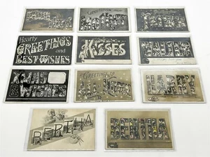 ThriftCHI ~ 11 Antique Photomontage Postcards Victorian Word Art, Names - Picture 1 of 11