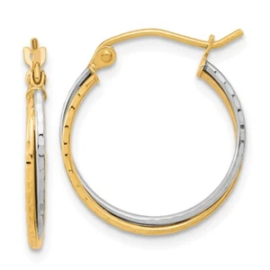 Orecchini a cerchio attorcigliato taglio diamante oro bicolore 10 kt L-19,11 mm, L-17,42 mm - Foto 1 di 4