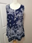 Mudflower Floral Print Button Up Detail Sleveless Top In Navy Blue/White Size S