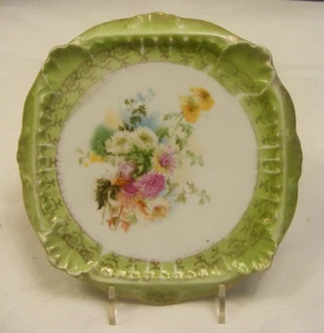 Vintage C T Germany Porcelain 7" Square Green Hot Plate Pad Floral Center - Picture 1 of 5