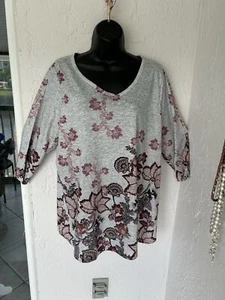 Avenue Womans Blouse Top Multicolor 14/16 Floral Bead Polyester 3/4 Sleeve - Picture 1 of 5