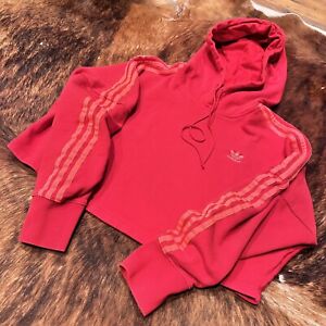 Adidas Originals Women's Adicolor Classics Fleece Crop Pullover Hoodie Red Sz S