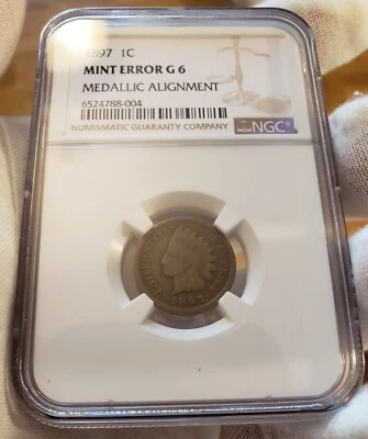 1897 1c G6 Mint Error Indian Head Cent Medallic Alignment / Rotated Reverse - Image 1 of 4