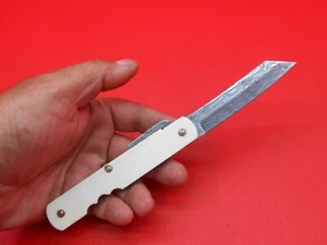 Custom Made Pattern Damascus Japanese Higonokami Knife Bone Grip With Sheath C06 - Picture 1 of 12