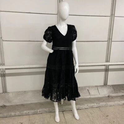 Vestido midi de encaje manga corta AQUA para mujer talla L negro Foto 1 de 4