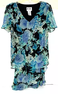 Top e gonna KSL Karin Stevens taglia 18 WP blu floreale 2 pezzi con elastico in vita - Foto 1 di 20