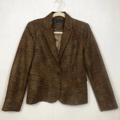 Blazer feminino ZARA básico marrom camurça plissado rugas tamanho GG botão frontal - Imagem 1 de 4