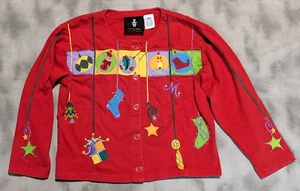 Michael Simon Girl Christmas Ornament Embroider Shirt Button Long Sleeve Red 6 - Picture 1 of 13