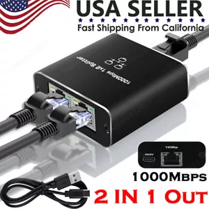 1000Mbps Ethernet Splitter Adapter RJ45 Cable LAN Network Internet 1 IN 2 Out - Picture 1 of 16