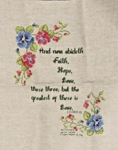 Finished Completed Cross Stitch ~"Faith,Hope & Love~ 1 CO:13-13~ 15 x 18"~Lovely - Picture 1 of 7