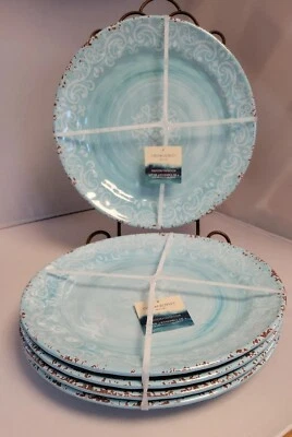  Juego de 8 platos de cena medallón toscano remolino azul aguamarina 8/CYNTHIA ROWLEY/8 Foto 1 de 4