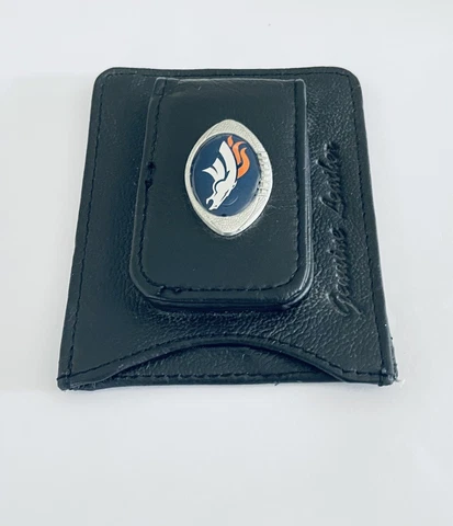 Denver Broncos NFL Football Team Leather Card Holder Money Clip Wallet EXCELLENT Cover