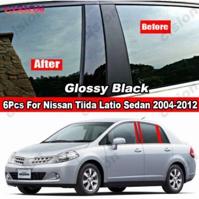6 шт черных накладок на стойки стойки BC для седана Nissan Tiida Latio 2004-2012 годов выпуска - Изображение 1 из 4