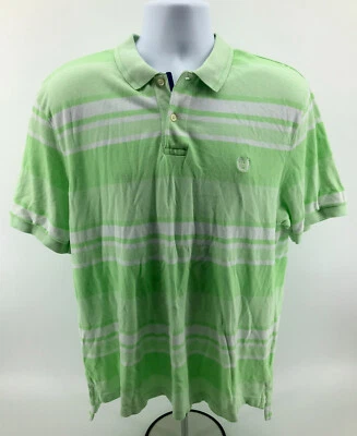 Chaps Mens Polo Shirt Size Large Lime Green Stripes Natural Stretch Short Sleeve - Image 1 of 4