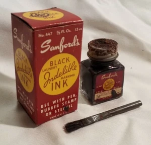 Sanford's Black Indeleble Marcatura Inchiostro Pozzo Etichette Bottiglia Vuote/Scatola Originale USA - Foto 1 di 13