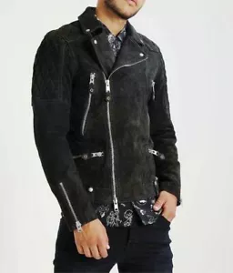 Abrigo de motocicleta de piel de cordero suave genuino negro ajuste ajustado - Imagen 1 de 9