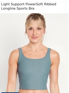NEW Sz M Old Navy Light Support PowerSoft Ribbed Longline Sports Bra Underwater - Picture 1 of 3