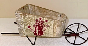 Vtg Decorative Wood & Metal Wheelbarrow Nice Rustic 13 1/2" long Planter Garden - Picture 1 of 9