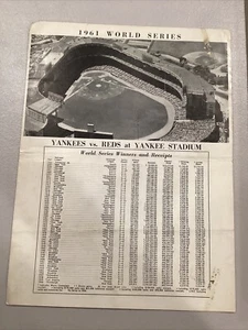 Tarjeta de puntuación de prensa de la Serie Mundial 1961 New York Yankees Cincinnati Reds - Imagen 1 de 12