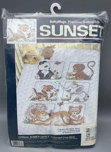 Vintage Sonnenuntergang gestempelt Kreuzstich Quilt Kit ~ Tier Babes #13083 ~ 34" x 43" ~ Neu - Bild 1 von 4