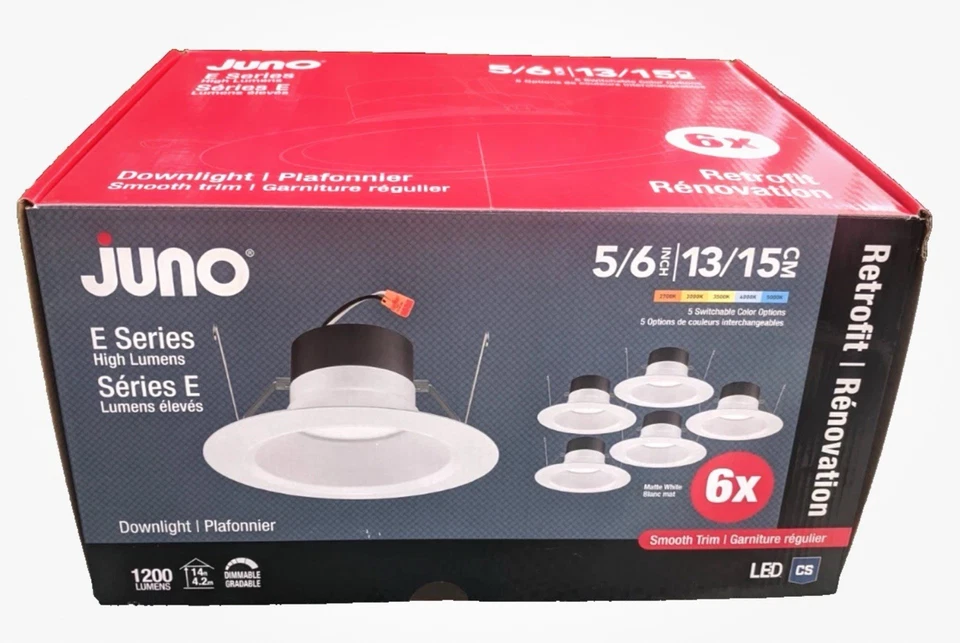Juno Downlights E Series 4 Inch 5 Light Color Options Dimmable - 6 Pack