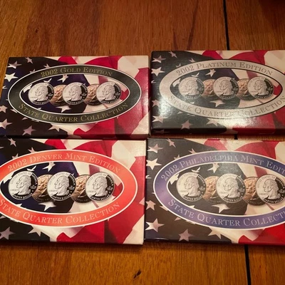 2002 State Quarter Set. Denver / Philadelphia / Gold / Platinum COA Boxes - Image 1 of 2