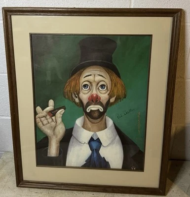 Vintage Red Skelton Clown With Cigar Litho Print 1972 Matted Framed Signed - Image 1 of 4