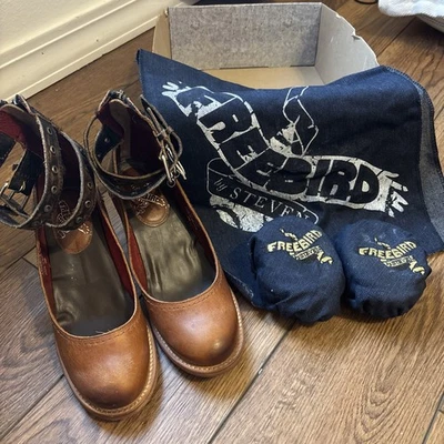 FREEBIRD CANDELLA Cognac - 8 码女式手工制作西高跟鞋皮革 — 第 1/4 张图片