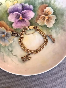 Vintage JB Jacoby 1/20 12KT G.F. Double link Sterling Charm Bracelet - Picture 1 of 11
