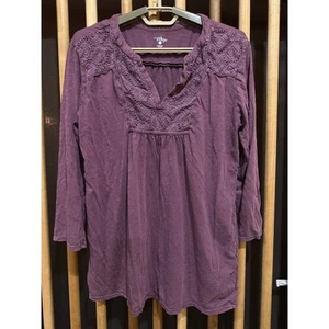 Great Northwest Indigo Tunic Top Womens Size L Purple Lace Trim Cotton Modal - Picture 1 of 8