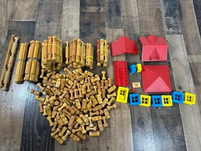 Large Lot Assortment Lincoln Logs Wooden Building Toys 100+ Pieces - Image 1 of 4