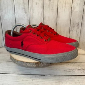 Polo Ralph Lauren Vaughn Schuhe Herren 10D Rot Canvas Freizeit Sneaker Blau Pony - Bild 1 von 10