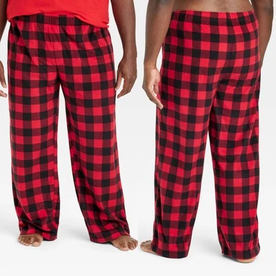 XXL Alto - Pantalones de pijama de vacaciones de microfleece a cuadros búfalo para hombre - Rojo Negro Foto 1 de 4