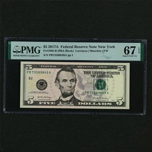 2017A Federal Reserve Note New York 5 Dollars Fr#1998-B PMG 67 EPQ SuperbGem UNC - Picture 1 of 4