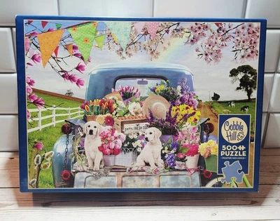 Lot of 4 Cobble Hill 500 Piece Jigsaw Puzzles (Dogs, Cat, Rooster, Trolley)   - Image 1 of 4