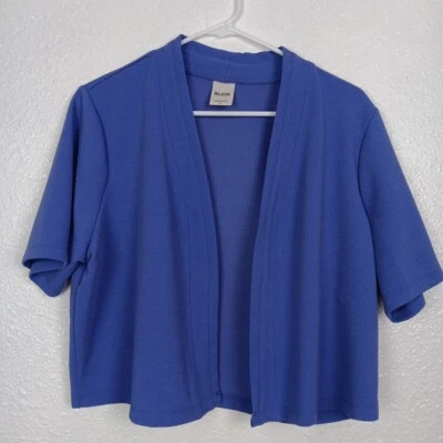 Cárdigan Blair recortado frente abierto manga corta púrpura texturizado ropa de trabajo grande Foto 1 de 4