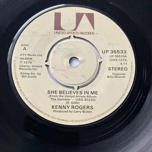 1979 KENNY ROGERS 7" SHE BELIEVES IN ME / MORGANA JONES UNITED ARTISTS UP36533 - Picture 1 of 1