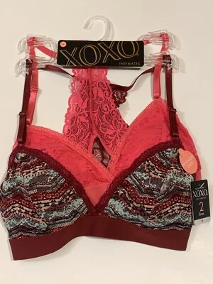 XOXO V Neck Pink & Bohemian Lace Sexy Bralette 2pk Under Layer Top  MEDIUM - Image 1 of 2