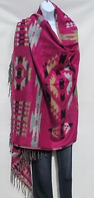 Yak Wool Blend|Shawl/Throw|Handloomed|Nepal|Reversible|Pink/Purple/Tan/Black - Image 1 of 4