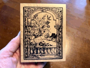 Rubber Stamp PSX K-3211 LARGE VASE OF FLOWERS ON BALCONY Veranda Arch Garden - Picture 1 of 2