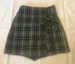Juniors SO Lace Up Plaid Mini Skort Black Green Tartan High Waisted Grunge XS - Picture 1 of 5