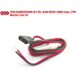 CB-3 CAVO ALIMENTAZIONE 2 FILI, ALAN 48/68 e SIMILI Conn. 3 PIN Molded e Fuse 3A - Zdjęcie 1 z 2
