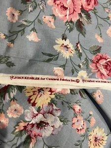 Vintage Joan Kessler for Concord Florals on Blue Cotton Fabric 44” X 140”-READ - Picture 1 of 8