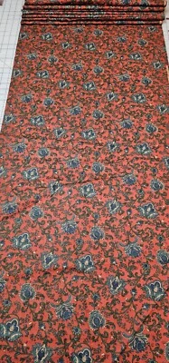 Jinny Beyer para telas RJR, azul verde floral sobre algodón rojo oscuro, 4,5+ yardas x 44" Foto 1 de 4