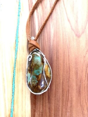 Collar de gamuza envuelto en plata jaspe piedra ajustable boho mujeres joyería occidental Foto 1 de 4