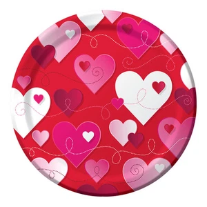 Hearts Swirls Valentines Day Party 8 9" Lunch Dinner Plates - Picture 1 of 1